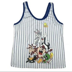 Looney Tunes Cartoon Tank Top Blue Stripe Shirt